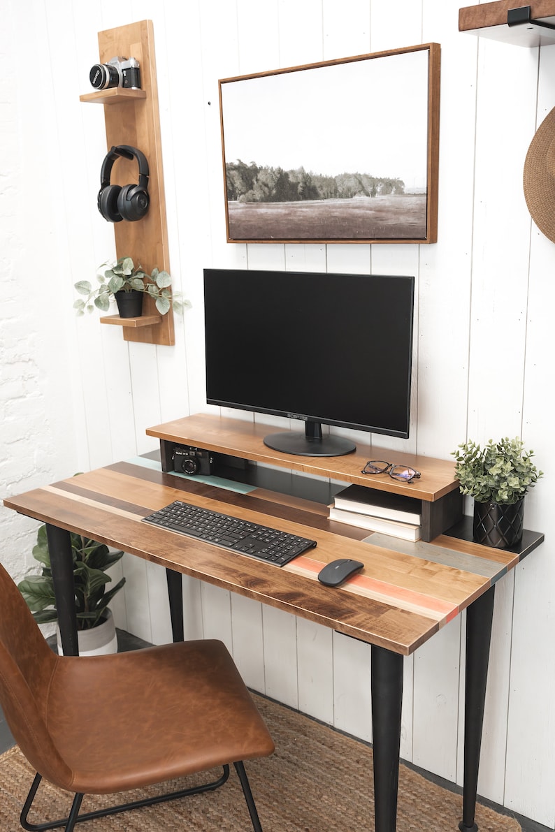 Solid Wood Desk The Jessiah Industrial Modern Design Made In The USA I Customizable Colors zdjęcie 4