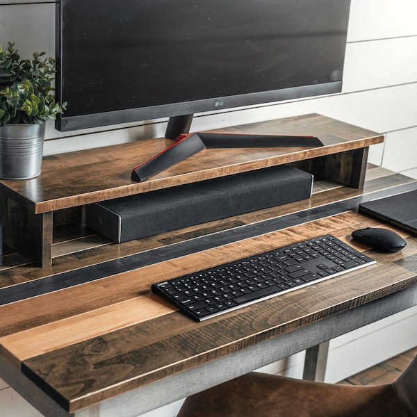 Monitor Stand | Monitor Riser | Dual Monitor Stand | Solid Wood | Custom Colors | Desk Shelf