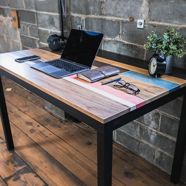 Industrial Wood Desk | "The Jessiah" | Colorful Modern Design | Solid Maple | Sustainably Sourced North American Hardwood