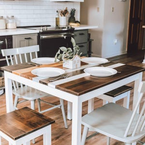 Solid Maple Wood Square Dining Table: "The Willow" Farmhouse Kitchen Dinette