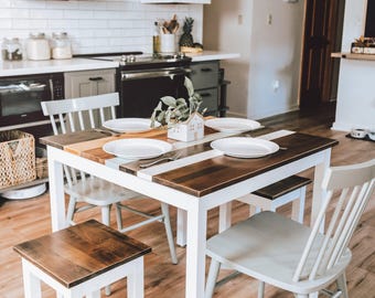 Solid Maple Wood Square Dining Table: "The Willow" Farmhouse Kitchen Dinette
