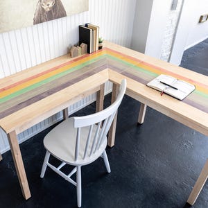 Rainbow L-Shaped Desk: "The Sunniva" Solid Maple Hardwood Corner Desk, Handmade