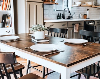 Wood Dining Table | "The Lyla" | Farmhouse Kitchen Table | Dining Set with Stools or Benches | Kitchen Table with Benches