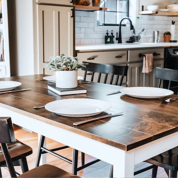 Wood Dining Table | "The Lyla" | Farmhouse Kitchen Table | Dining Set with Stools or Benches | Kitchen Table with Benches