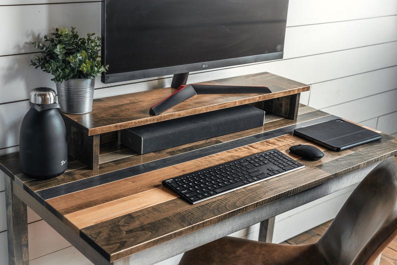 Solid Wood Monitor Stand: Custom Color Desk Riser image 1