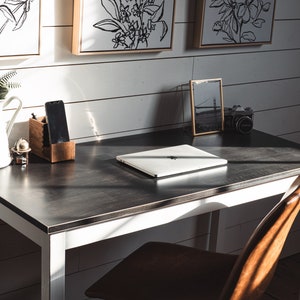 Solid Wood Desk | "The Wren" | Writing Table | Black Stained Maple Hardwood | Ebony Laptop Desk | Minimalist | Home Office Desk