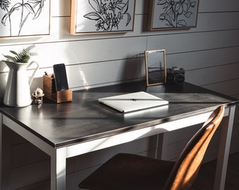 Solid Wood Desk | "The Wren" | Writing Table | Black Stained Maple Hardwood | Ebony Laptop Desk | Minimalist | Home Office Desk