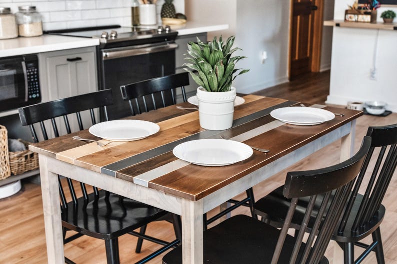Solid Wood Dining Table: "The Westley" Farmhouse Kitchen Table Set image 1