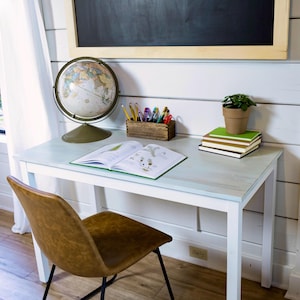 Solid Maple Wood Desk: "The Wren" Minimalist Bleached Blue Writing Desk