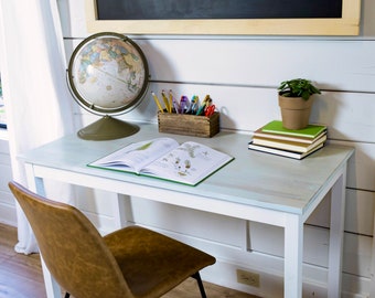 Solid Wood Desk | "The Wren" | Laptop Table | Blue Writing Desk | Minimalist Home Office | Sustainably Sourced North American Hardwood