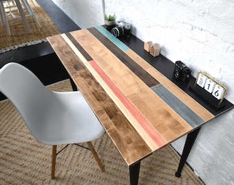 Escritorio de madera maciza / "The Jessiah" / Diseño industrial moderno / Fabricado en EE. UU. | Colores personalizables