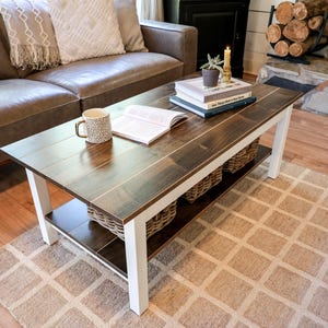Solid Maple Coffee Table: "The Lyla" Modern Farmhouse Living Room Table with Shelf