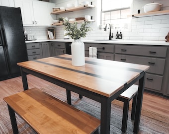 Solid Maple Wood Dining Table: "The Hannah" - Farmhouse Kitchen Set