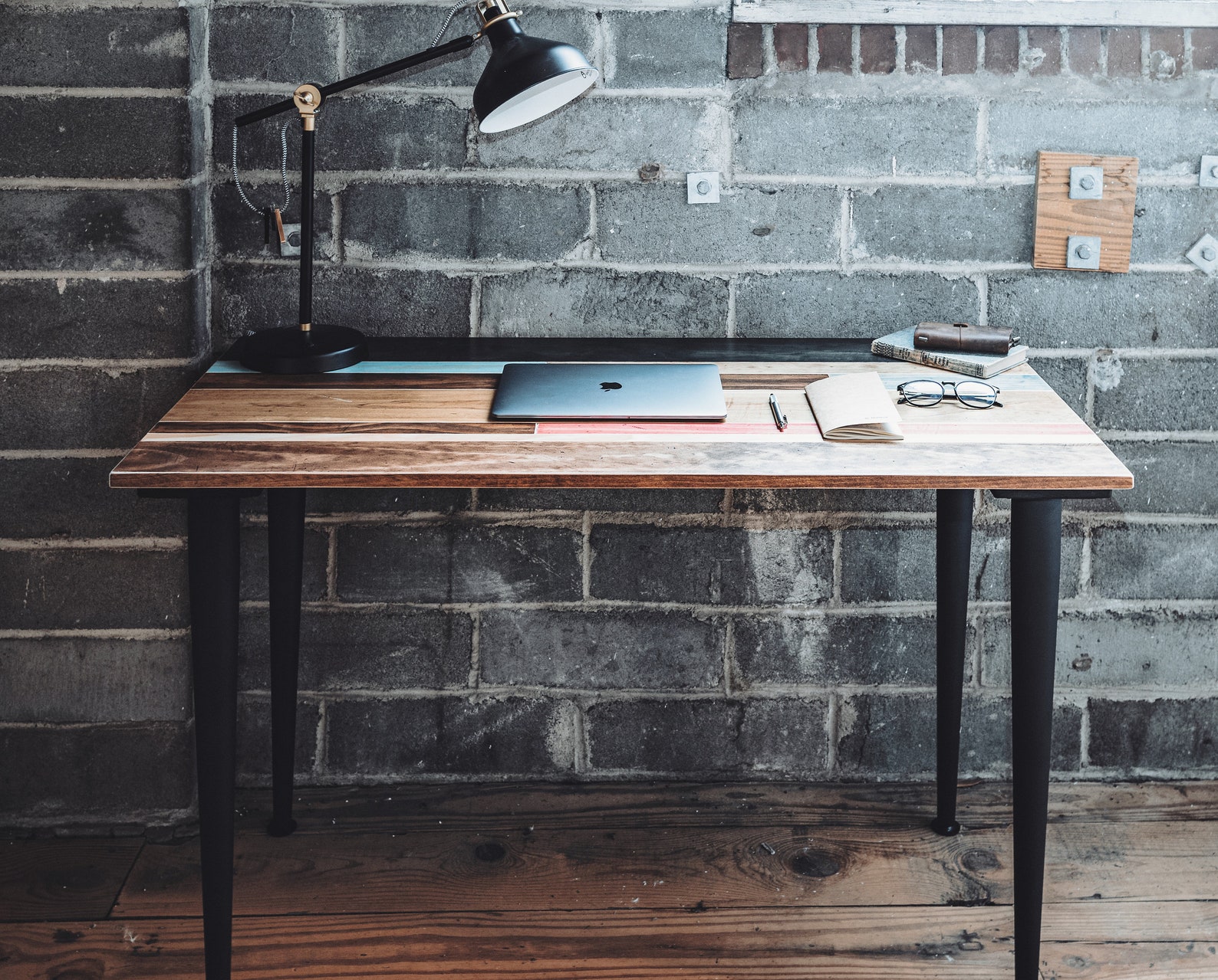 Distressed Colorful Wood Desk with Round Metal Legs Etsy