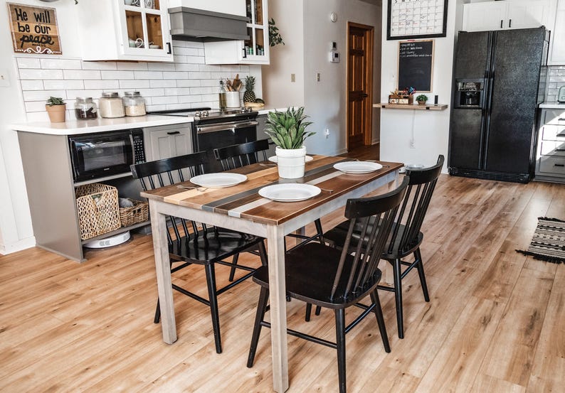 Solid Wood Dining Table: "The Westley" Farmhouse Kitchen Table Set image 2