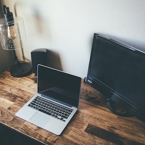 Solid Maple Wood Desk: "The Wren" Minimalist Home Office Desk with Metal Legs