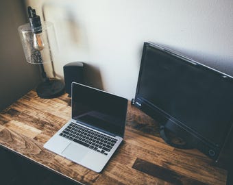 Solid Maple Wood Desk: "The Wren" Minimalist Home Office Desk with Metal Legs