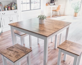 Solid Wood Dining Table | "The Lyla" | Farmhouse Kitchen Table | Square Table Set | Small Kitchen Table | Breakfast Table | Dinette