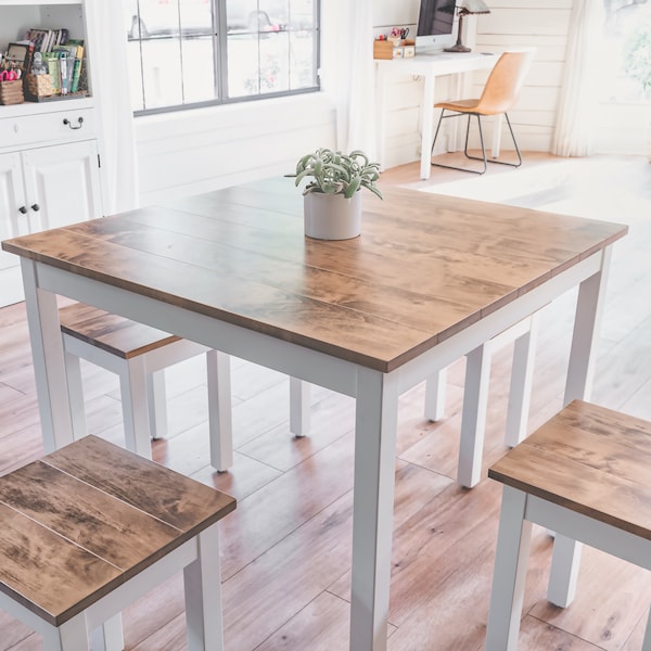 Solid Wood Dining Table | "The Lyla" | Farmhouse Kitchen Table | Square Table Set | Small Kitchen Table | Breakfast Table | Dinette