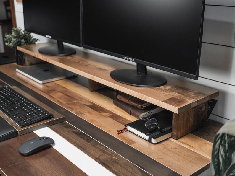 Solid Wood Monitor Stand: Custom Color Desk Riser image 2