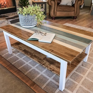 Handmade Solid Wood Coffee Table with Shelf: "The Jaylin" Modern Farmhouse Living Room Table