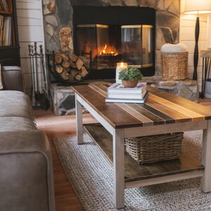 The Westley Modern Farmhouse Solid Wood Coffee Table with Storage Shelf - Rustic Living Room Furniture image 3