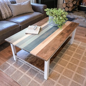 Handmade Solid Wood Coffee Table with Shelf: "The Jaylin" Modern Farmhouse Living Room Table