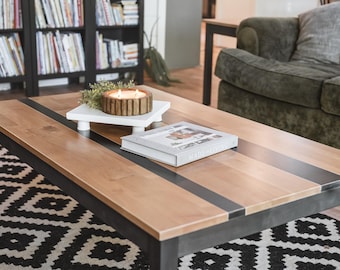 Solid Wood Coffee Table: "The Hannah" Modern Farmhouse Living Room Table in Maple