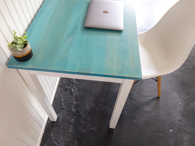 Aqua Maple Desk: "The Wren" - Solid Wood Writing Desk, Minimalist Home Office image 4