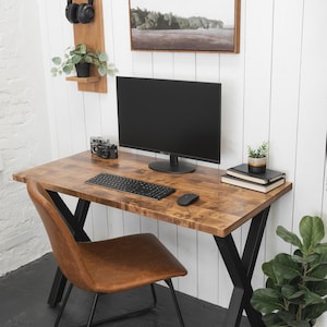 Solid Wood Desk | "The Wren" Thick Edition, Minimalist Computer Desk, North American Hardwood