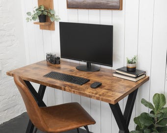 Solid Wood Desk | "The Wren" Thick Edition, Minimalist Computer Desk, North American Hardwood