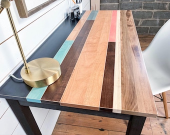 Colorful Solid Wood Desk: "The Jessiah" Hardwood Desk with Maple Legs, Modern Design