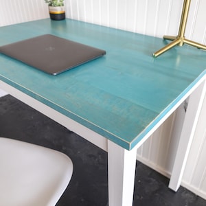 Aqua Maple Desk: "The Wren" - Solid Wood Writing Desk, Minimalist Home Office image 1