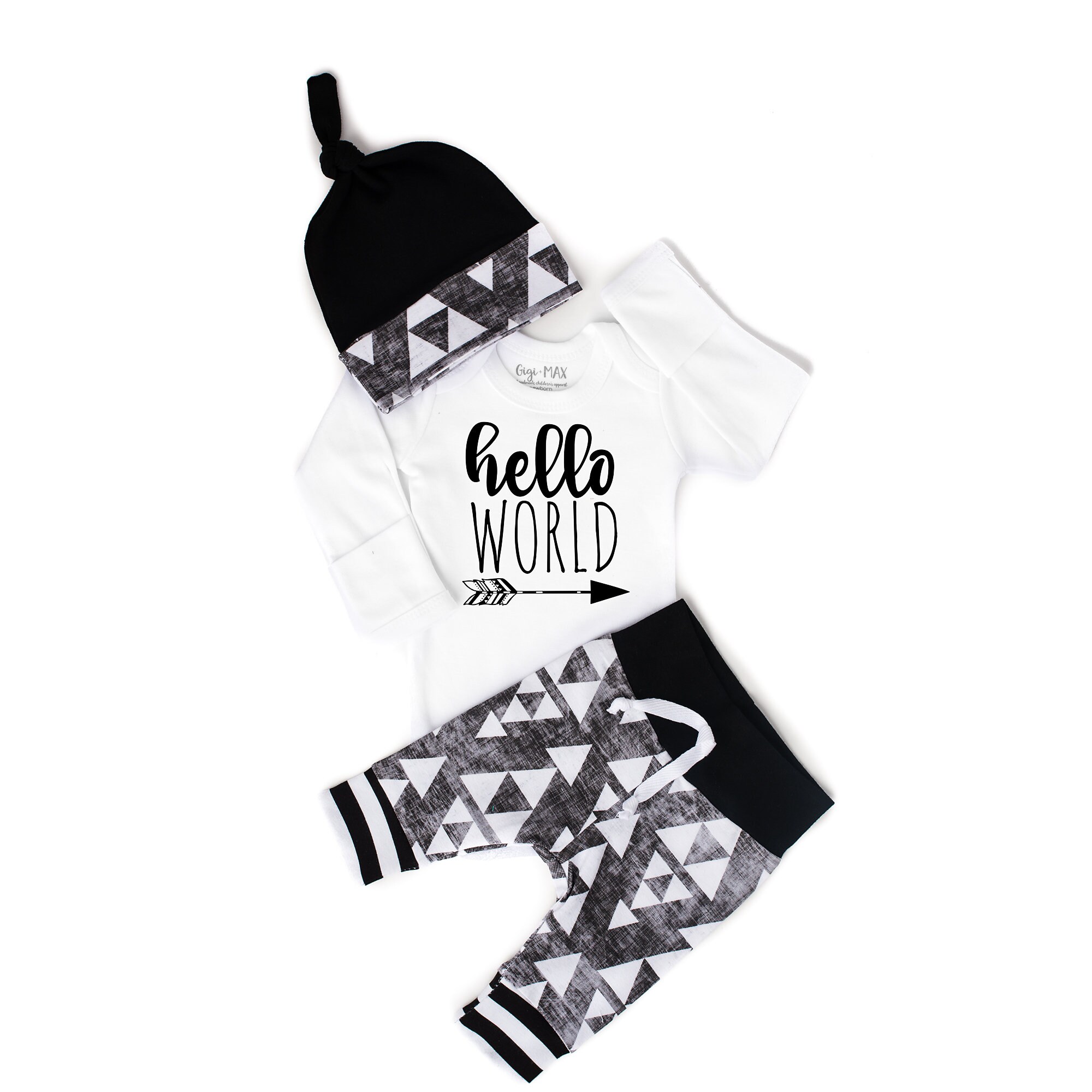 Baby boy organic coming home outfit black triangle theme Etsy