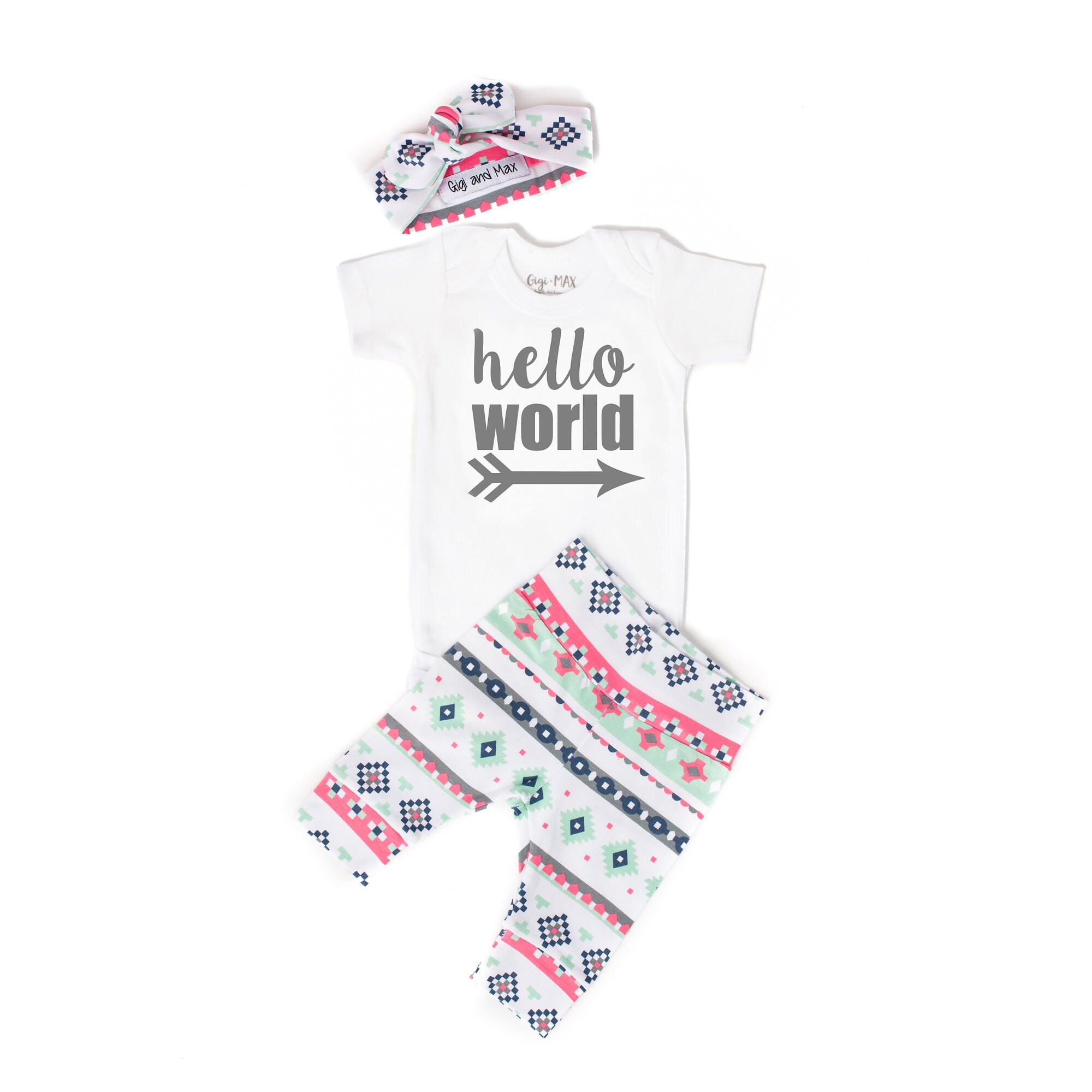 Newborn Girl clothes coming home outfit Pink Mint Charcoal Etsy