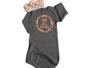 Baby girl gown Isn't she Lovely, baby gown Baby girl coming home outfit - gray gown going home set brand new, baby shower gift