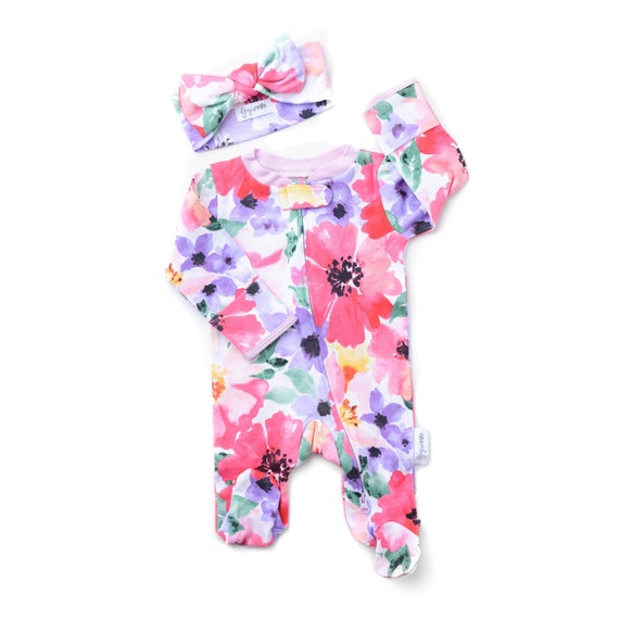 Floral sleeper newborn baby girl 