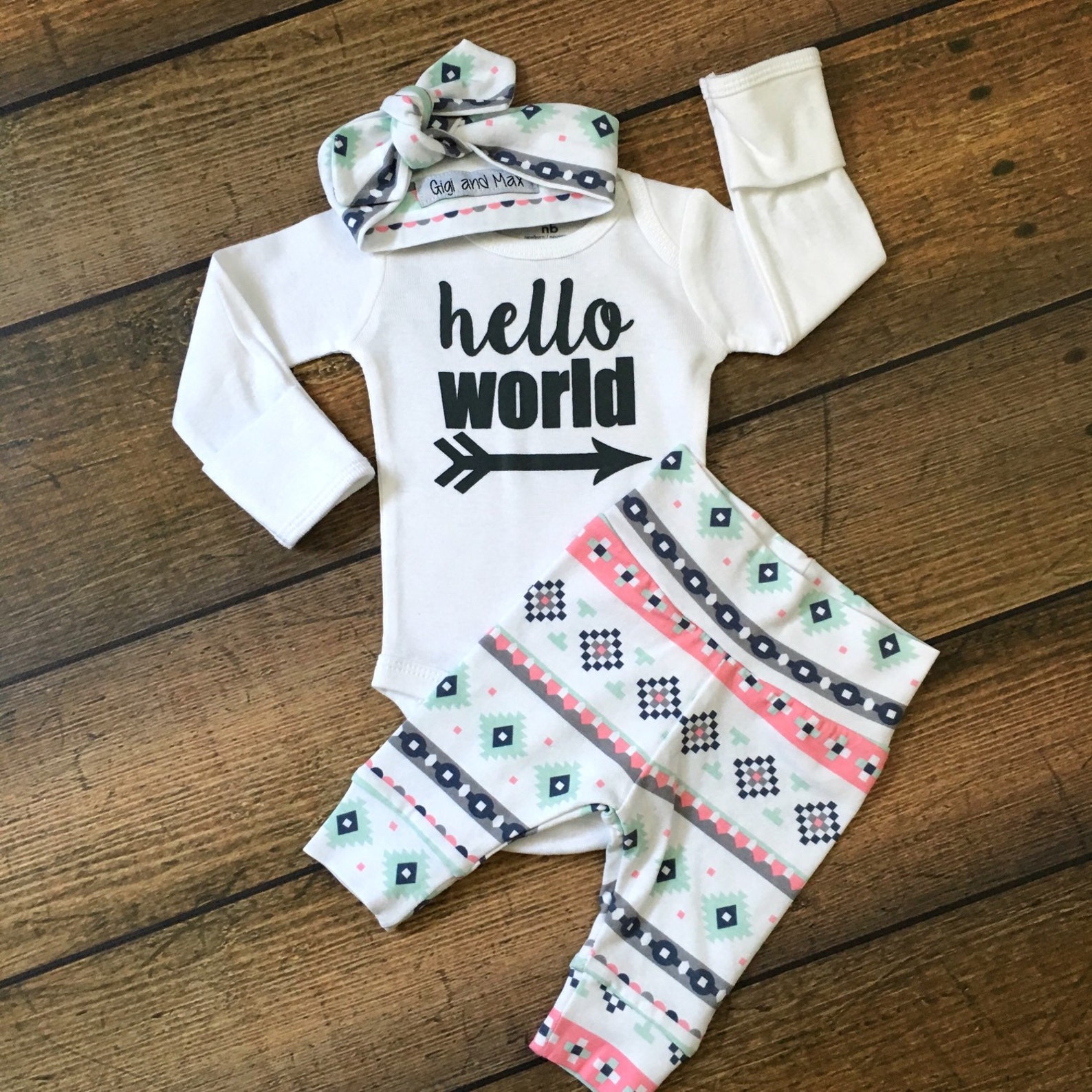 Newborn Girl clothes coming home outfit Pink Mint Charcoal Etsy