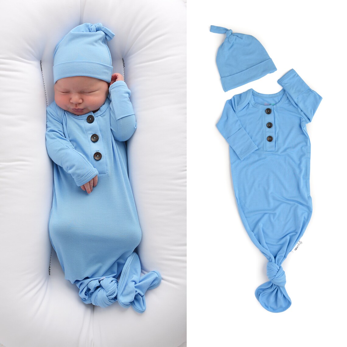 Knotted button gown newborn baby blue gown baby gown coming Etsy