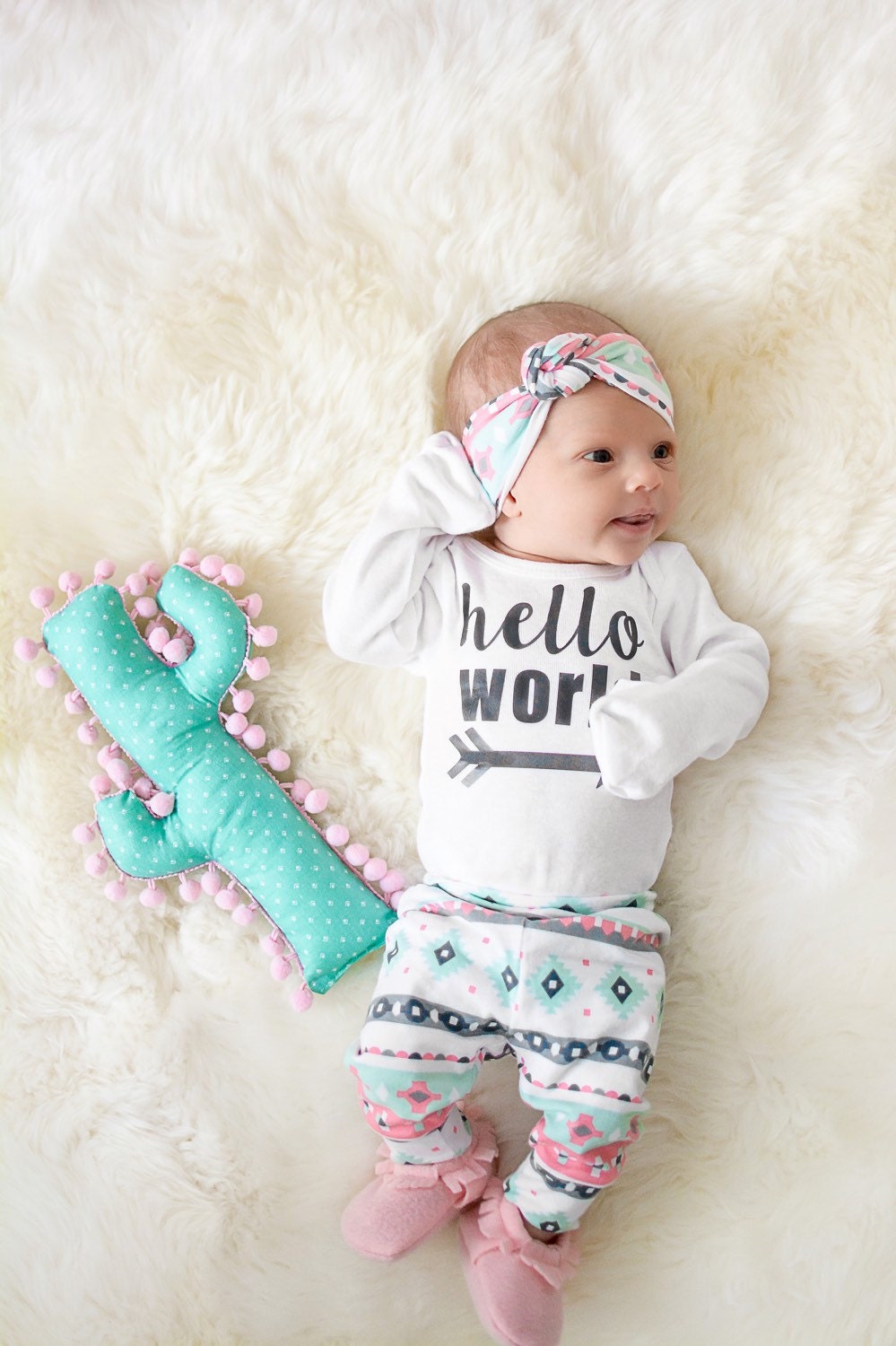 Newborn Girl clothes coming home outfit Pink Mint Charcoal Etsy
