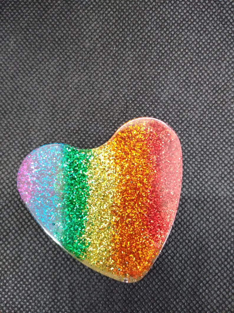 Large Sparkly Rainbow Heart Pin