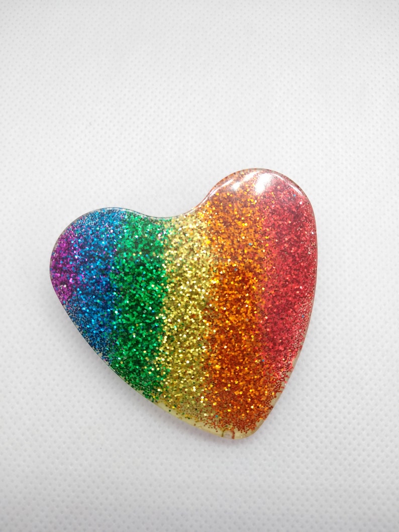 Large Sparkly Rainbow Heart Pin