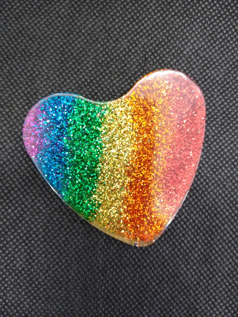 Large Sparkly Rainbow Heart Pin