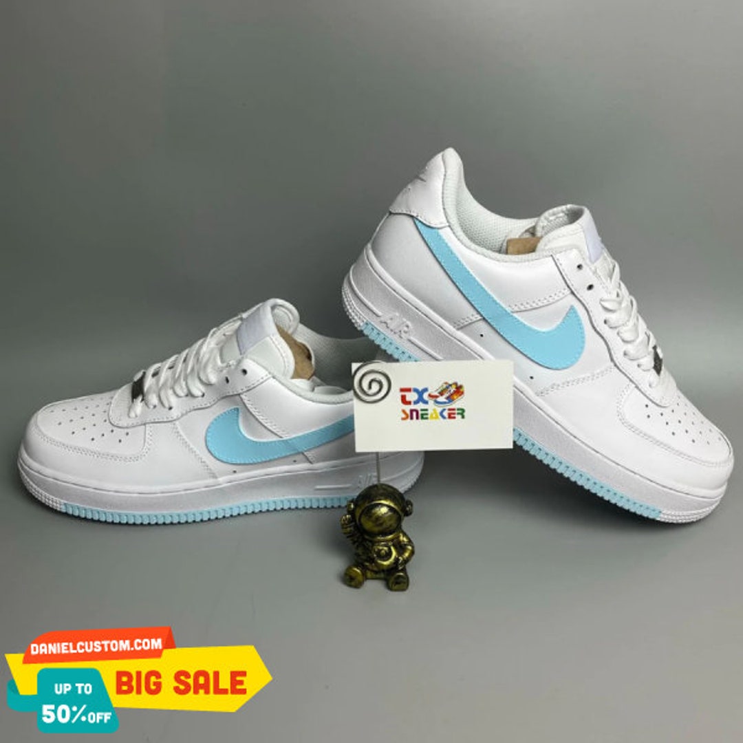 tan and baby blue air force ones
