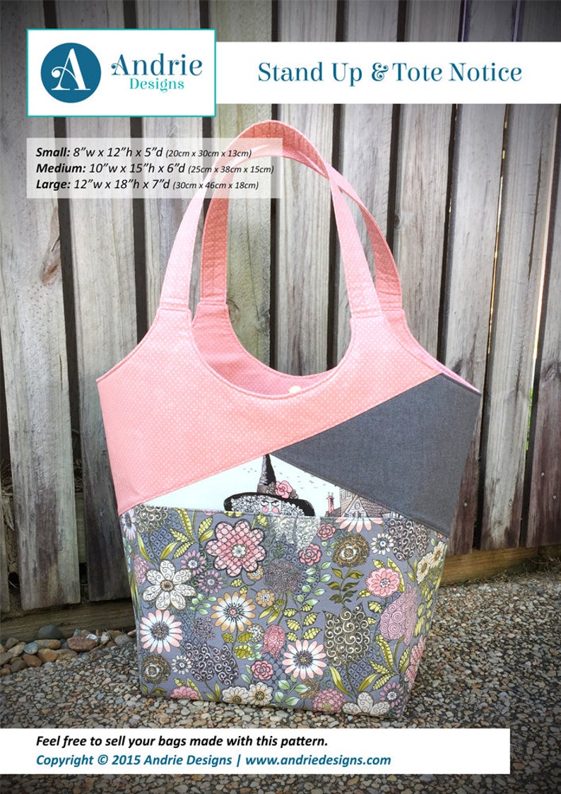 Tote bag pattern, Stand Up & Tote Notice, large tote bag, medium tote bag, small tote bag, tote bag PDF, diaper bag pattern image 1