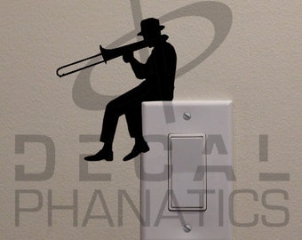 Man Playing Trombone On Light Switch (4.75"x4") - Bedroom/Home Decor Decal