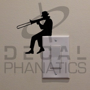 Man Playing Trombone On Light Switch (4.75"x4") - Bedroom/Home Decor Decal