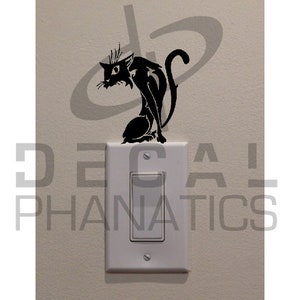 Black Cat Decal - Wirey Cat Winking On Light Switch (4&quot; H) - Bedroom/Home Decor Decal