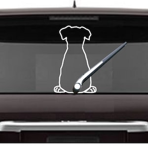 Puppy Dog Windshield Wiper - Di Cut Decal - Home/Laptop/Computer/Truck/Car Bumper Sticker Decal