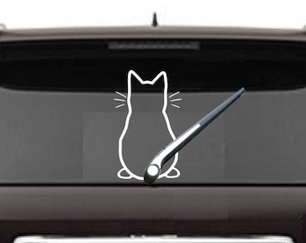 Kitty Cat Windshield Wiper - Di Cut Decal - Home/Laptop/Computer/Truck/Car Bumper Sticker Decal